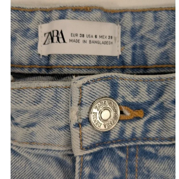 ZARA Wide Leg Jeans Womens 6 100% Cotton Distressed Denim 90's Grunge y2k Preppy - Picture 4 of 12